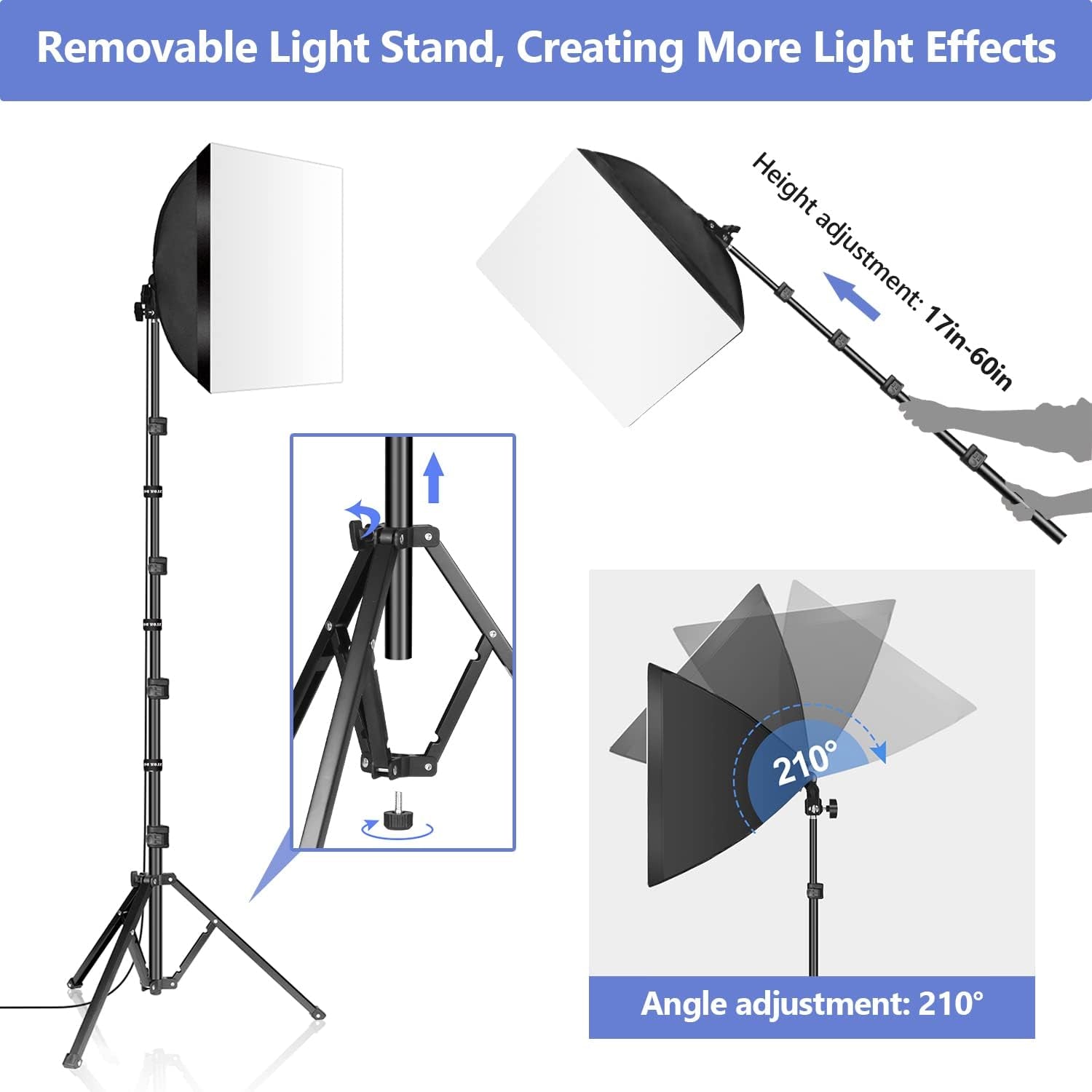 Photography Studio Softbox Lighting Kit with 16"X16" Softbox and 3 Colors Temperature 85W LED Bulb with Remote,Professional Photo Studio Equipment for Portrait,Video Youtube (1PACK)