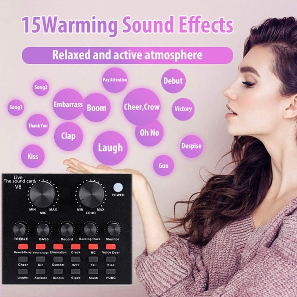 Podcast Equipment Bundle, Audio Interface with All in One Live Sound Card and Condenser Microphone, Perfect for Recording, Broadcasting, Live Streaming (Gold)