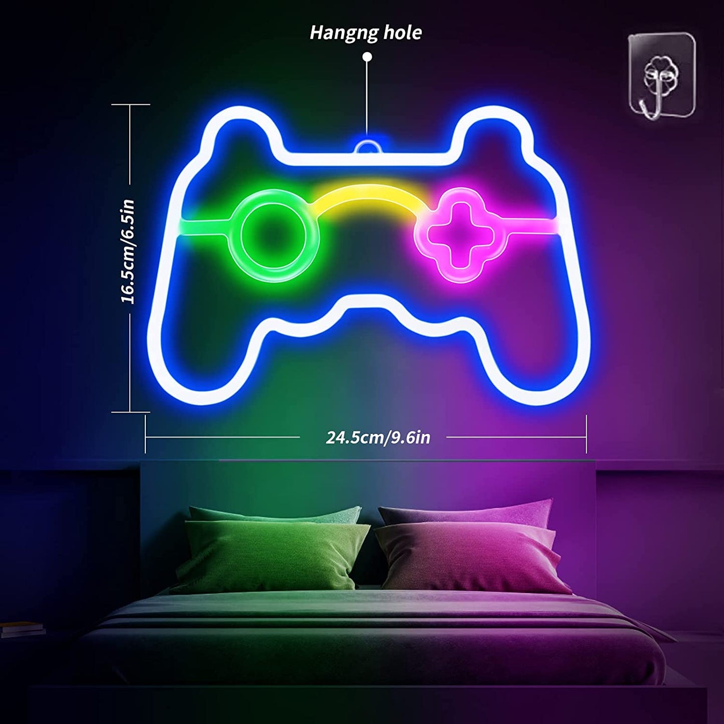 Neon Sign Gamepad Shape LED Neon Signs for Wall Decor, Dimmable Game Shaped Neon Lights for Bedroom Game Room Decor Teen Boys Gamer Party Gaming Wall Decoration Gift Wall Signs