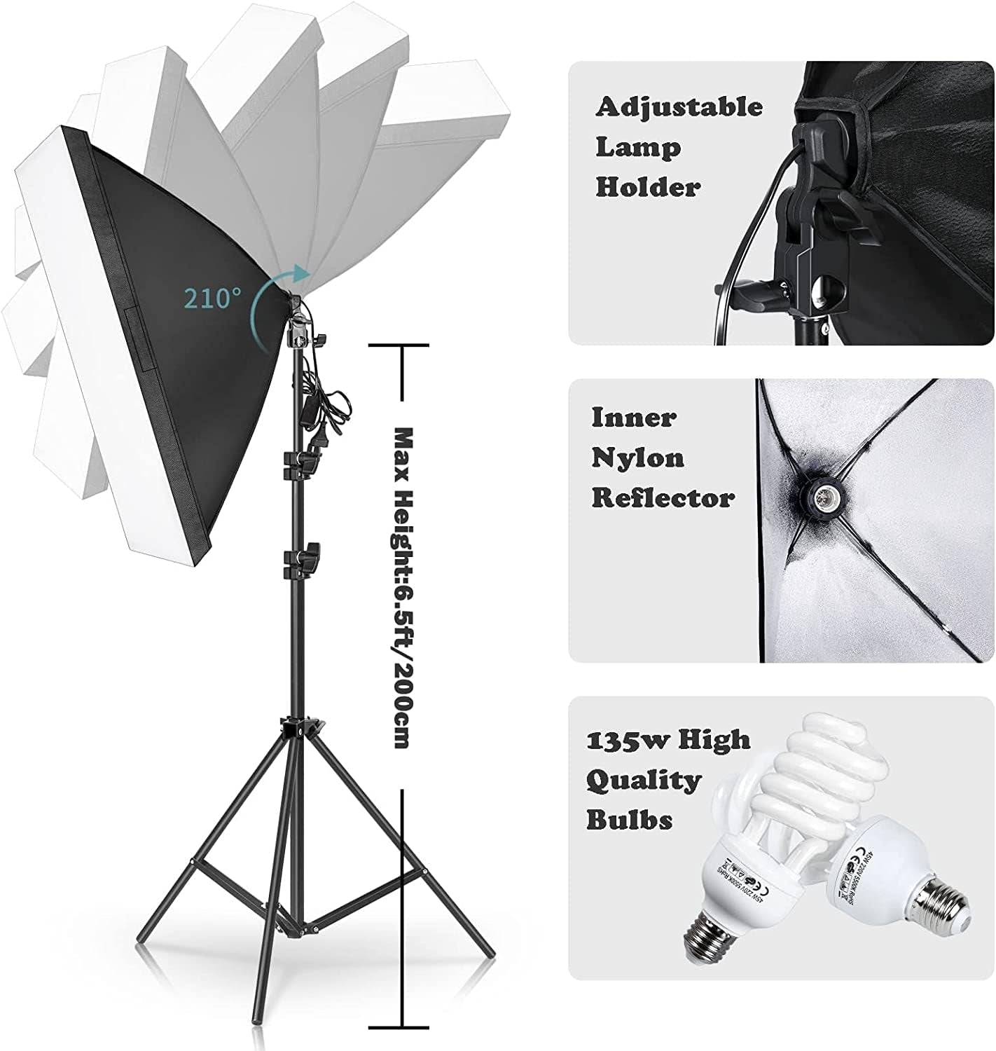 Photography Softbox Lighting Kit Continuous Lighting System Photo Equipment Soft Studio Light with Light Stands and Convenient Carry Bag (135W 3 Sets)