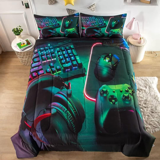 Gamer Comforter Sets for Teen Boys,Gaming Bedding Sets Twin,Video Game Bedspread,Game Gamepad Bed Set,Controller Bedding Gamer Home Decor 3 Piece 1 Comforter and 2 Pillowcases