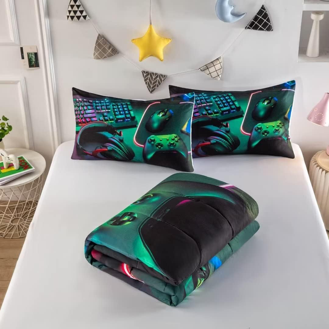 Gamer Comforter Sets for Teen Boys,Gaming Bedding Sets Twin,Video Game Bedspread,Game Gamepad Bed Set,Controller Bedding Gamer Home Decor 3 Piece 1 Comforter and 2 Pillowcases