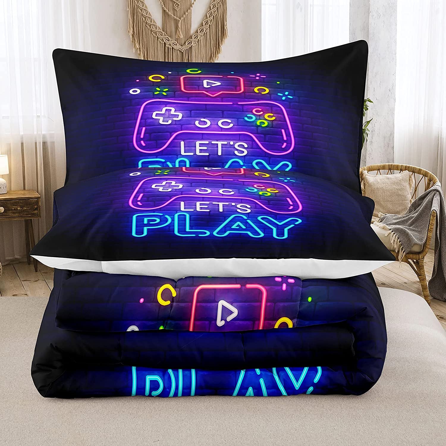 Twin Bedding Sets for Boys,Gaming Comforter Sets for Boys,Kids Gamer Bedding Set for Boys Teens,Games Geometric Lightweight Gamepad Contoller Bed Set with 1 Comforter 1Pillowcase