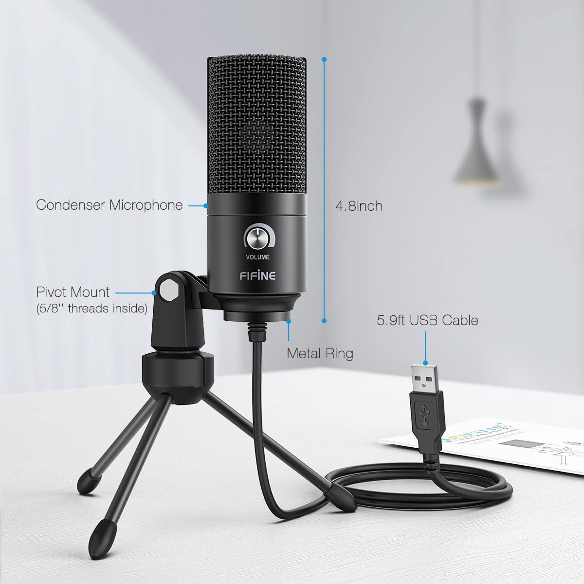 USB Microphone, Metal Condenser Recording Microphone for Laptop MAC or Windows Cardioid Studio Recording Vocals, Voice Overs,Streaming Broadcast and Youtube Videos-K669B