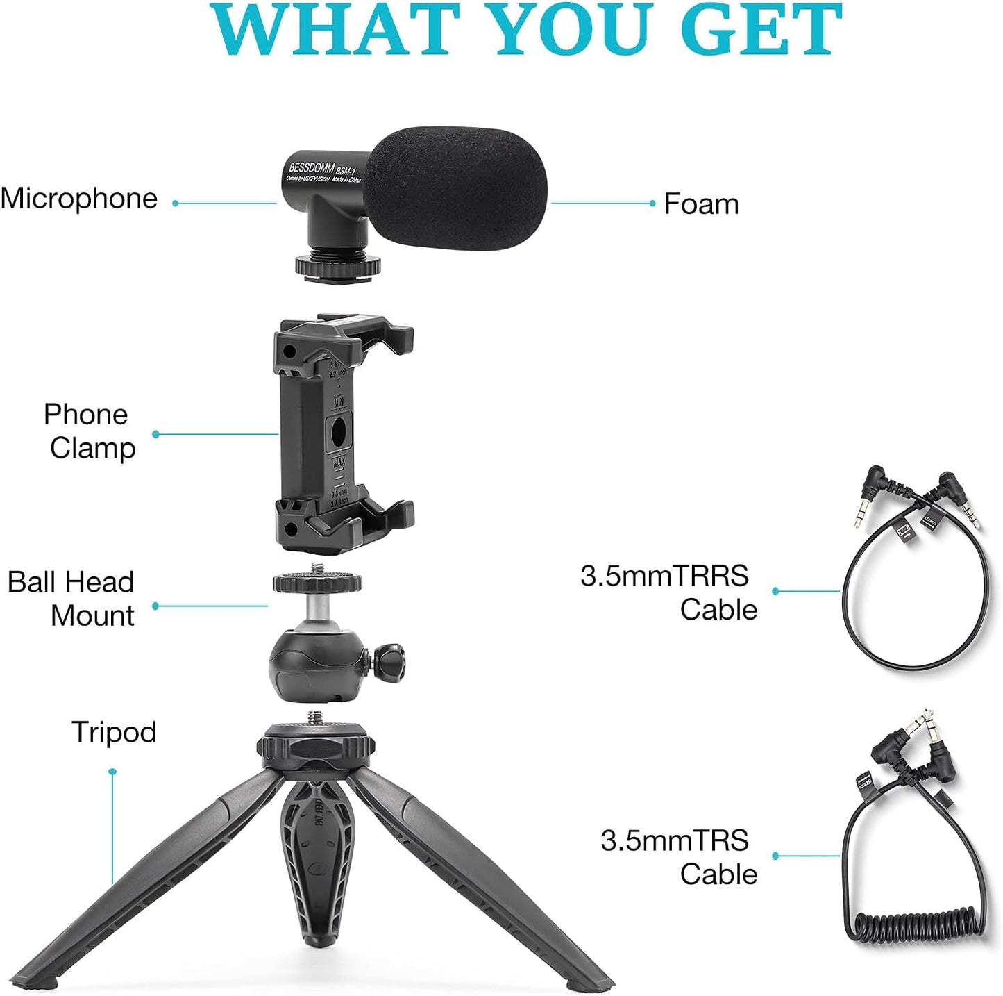 Smartphone Vlog Kit,Youtube Starter Kit,Content Creator Kit,Video Kit W/Phone Clip,Tripod,Ball Head,Shotgun Microphone for Iphone13Promax for Vlogging,Live-Streaming,Tiktok,Facebook(Bsk-1)