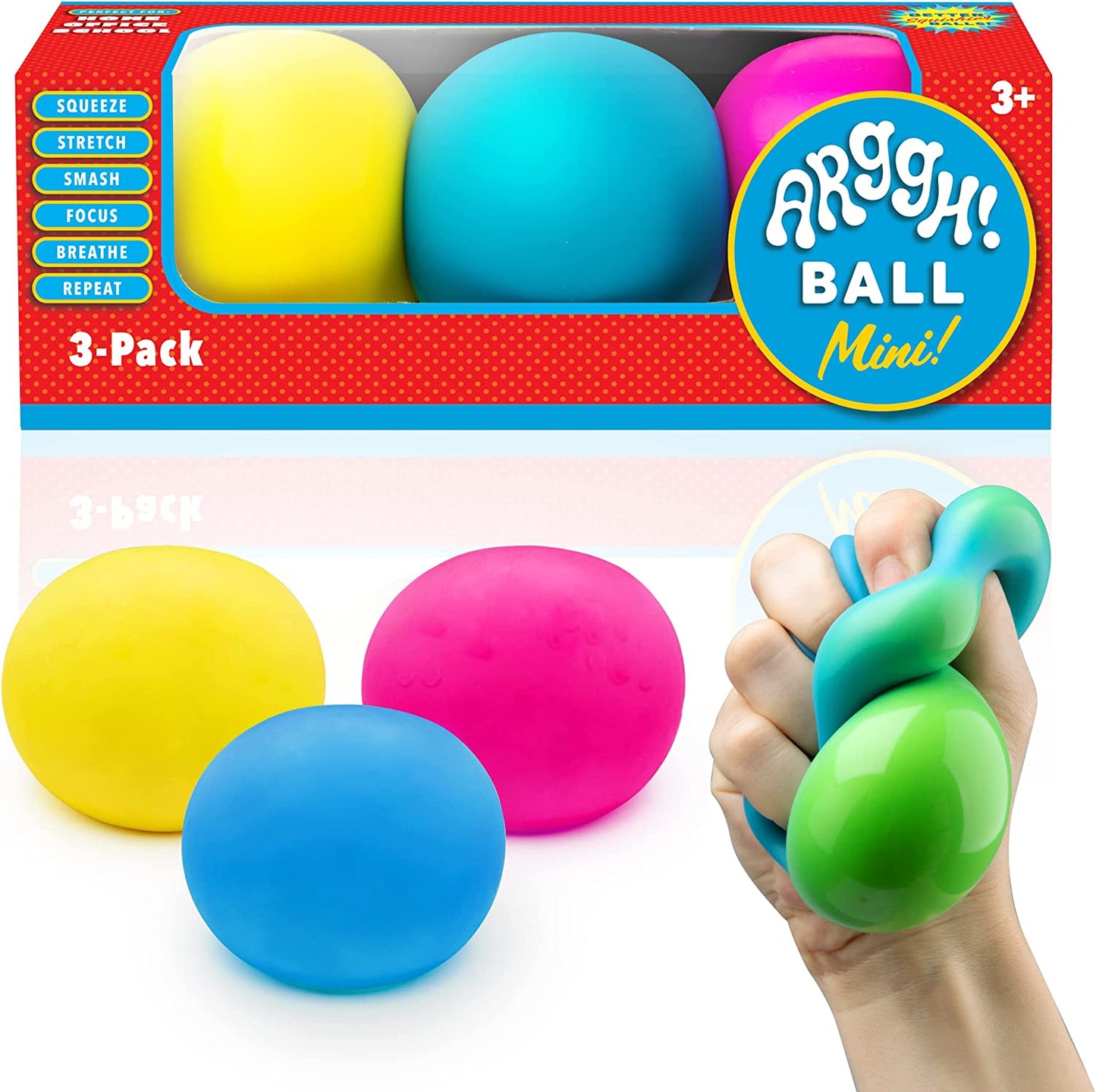 Arggh Mini Stress Balls for Adults and Kids - 3Pk Squishy Stress Balls, Color Changing Resistance Fidget Toys Sensory Stress Anxiety Relief Squeeze Toys Squishy Toy (Yellow, Pink, Blue)