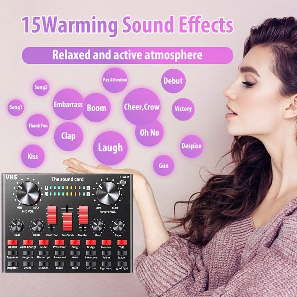 Podcast Equipment Bundle, Audio Interface with All in One Live Sound Card and Condenser Microphone, Perfect for Recording, Broadcasting, Live Streaming (Gold)