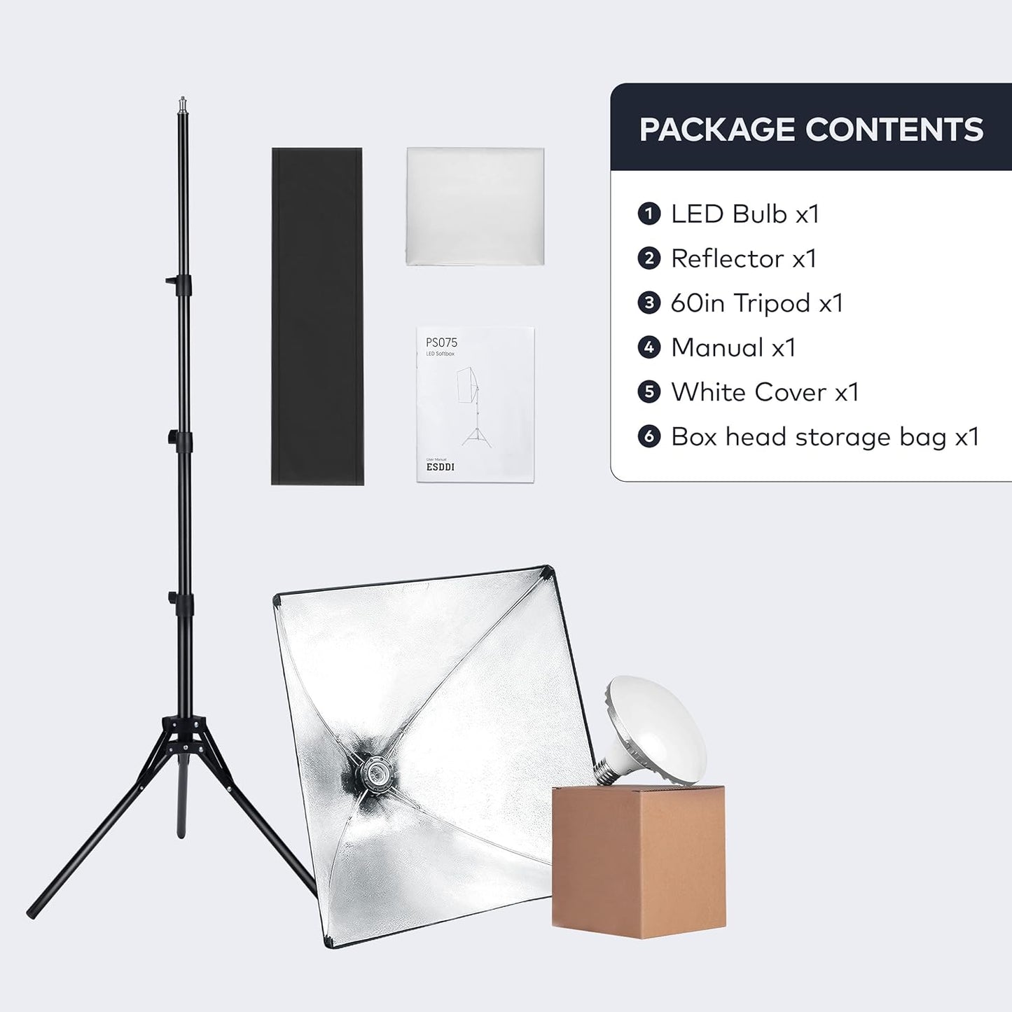 Softbox Lighting Kit, 16'' X 16'' Photography Studio Equipment with 50W / 5500K / 90 CRI LED Bulb, Continuous Lighting System for Video Recording and Photography Shooting