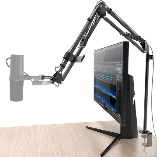 Boom Arm, 360° Rotatable Microphone Stand with Desk Mount, Foldable Desk Mic Arm with 3/8'' to 5/8'' Screw Adapter, Microphone Arm for Live Streaming, Gaming, Podcasting[Heightened Version]