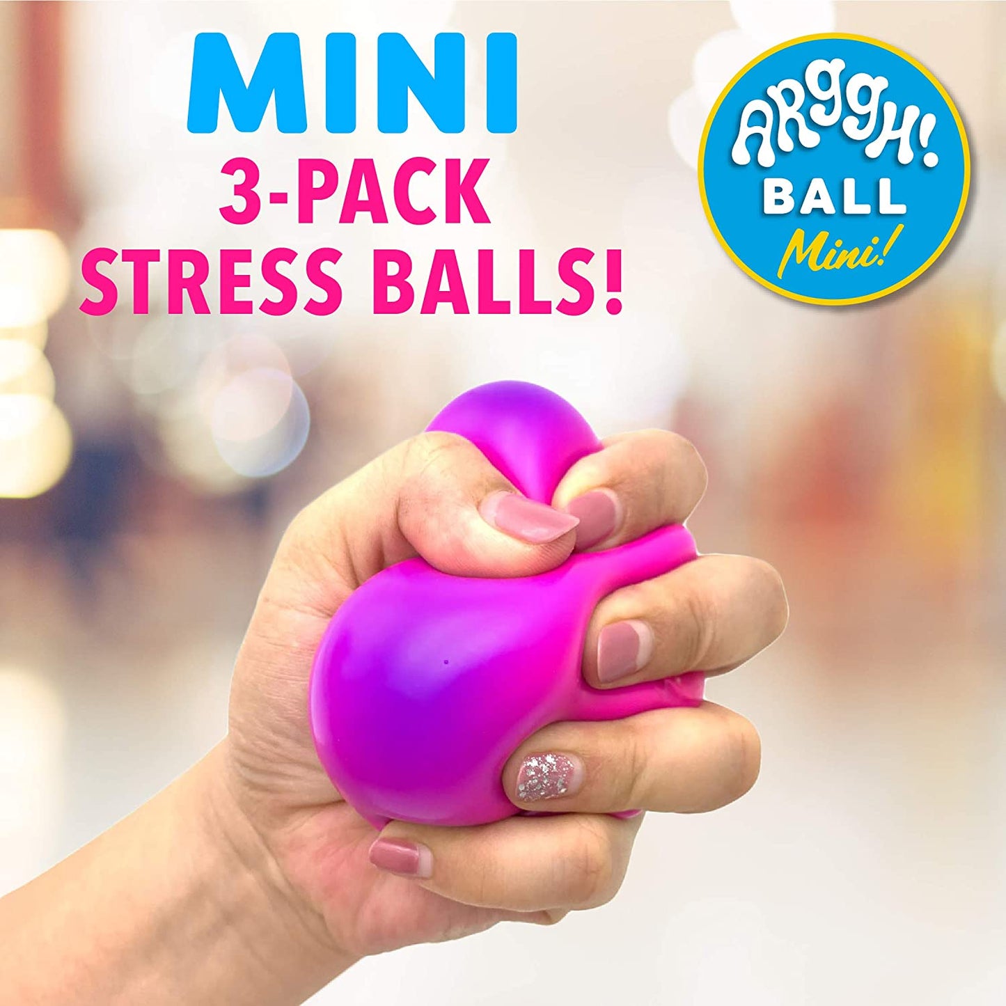 Arggh Mini Stress Balls for Adults and Kids - 3Pk Squishy Stress Balls, Color Changing Resistance Fidget Toys Sensory Stress Anxiety Relief Squeeze Toys Squishy Toy (Yellow, Pink, Blue)