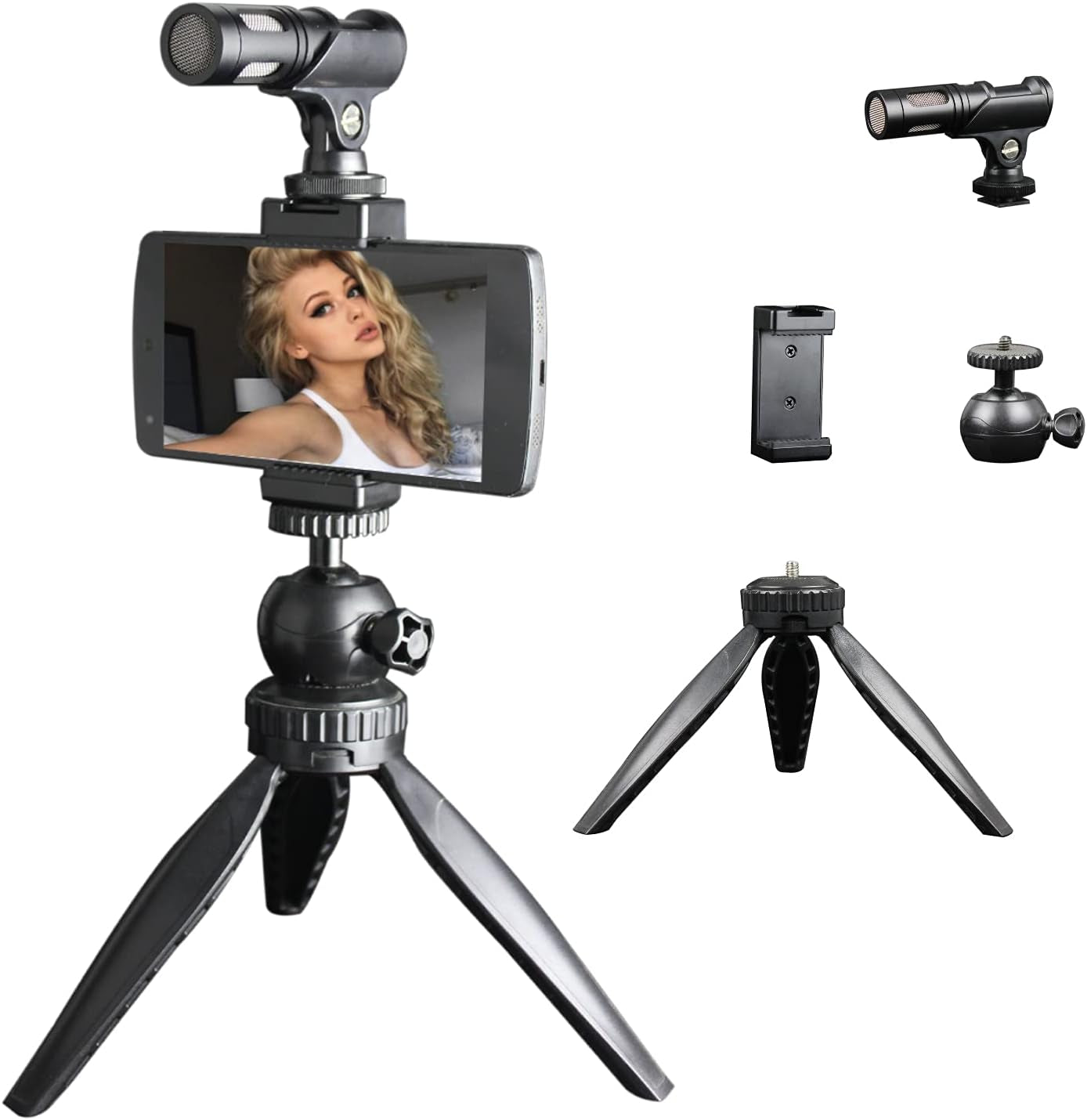 Video Kit with External Shotgun Microphone and Tripod for Camera and Phone, Vlogging Filmmaker Starter Kit for Youtube Recording Facebook Live, Compatible with Iphone/Smartphone/Cameras