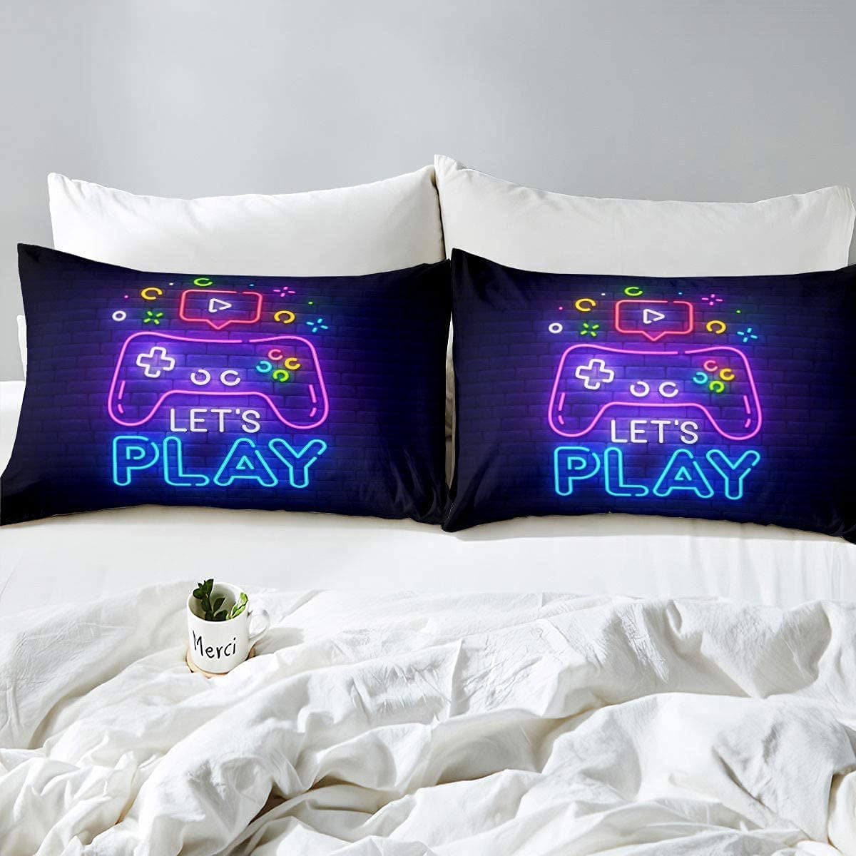 Twin Bedding Sets for Boys,Gaming Comforter Sets for Boys,Kids Gamer Bedding Set for Boys Teens,Games Geometric Lightweight Gamepad Contoller Bed Set with 1 Comforter 1Pillowcase