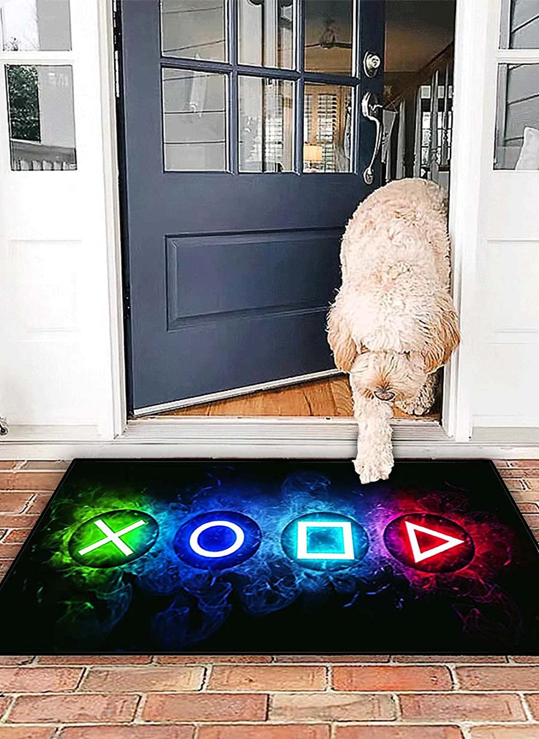 Gaming Area Rugs for Boys Cool Game Style Bedroom, Gamer Rug Boys Room Decor, Video Games Bedroom Carpet for Teens, Controller Gamepad Player Standing Throw Doormats Yoga Runner Mat Black