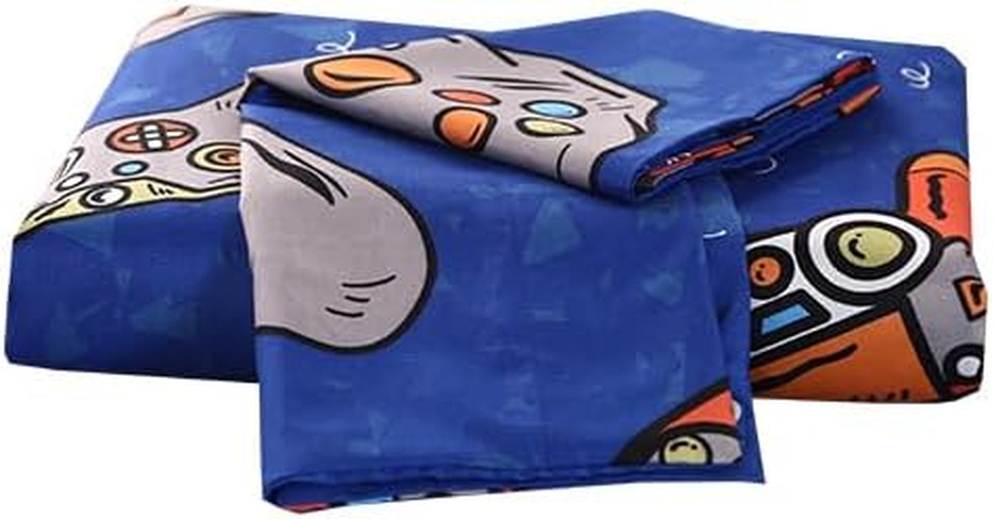 3PCS Blue Gamer Duvet Cover Set Queen, 1 Duvet Cover and 2 Pillowcases, Gaming Bedding with Corner Ties and Zipper Closure, Soft Microfiber, Cute Duvet Cover Set for Kids, Boys and Girls, Queen