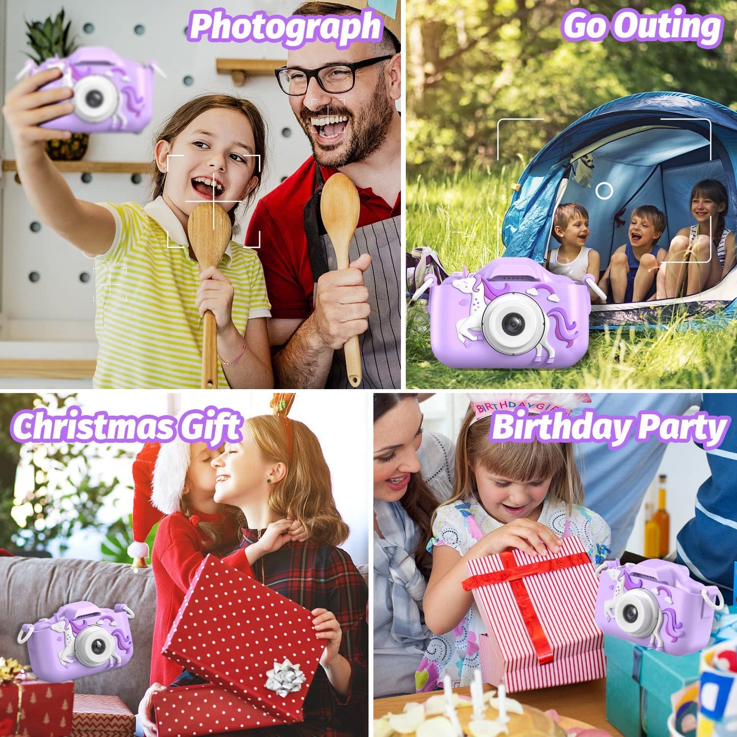 Children'S Camera Toys for 3-12 Years Old Kids Boys Girls,Hd Digital Video Camera with Protective Silicone Cover,Christmas Birthday Gifts with 32GB SD Card (Purple)