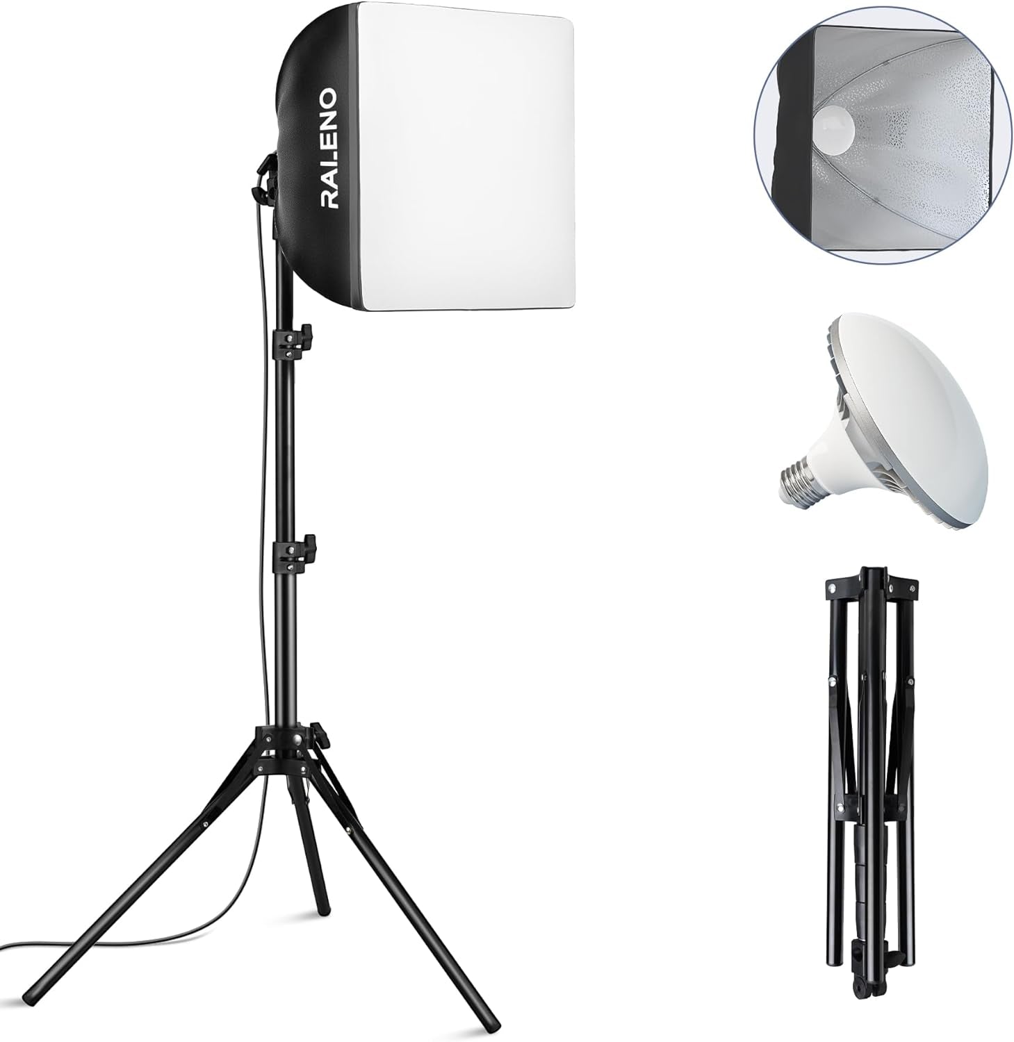 Softbox Lighting Kit, 16'' X 16'' Photography Studio Equipment with 50W / 5500K / 90 CRI LED Bulb, Continuous Lighting System for Video Recording and Photography Shooting