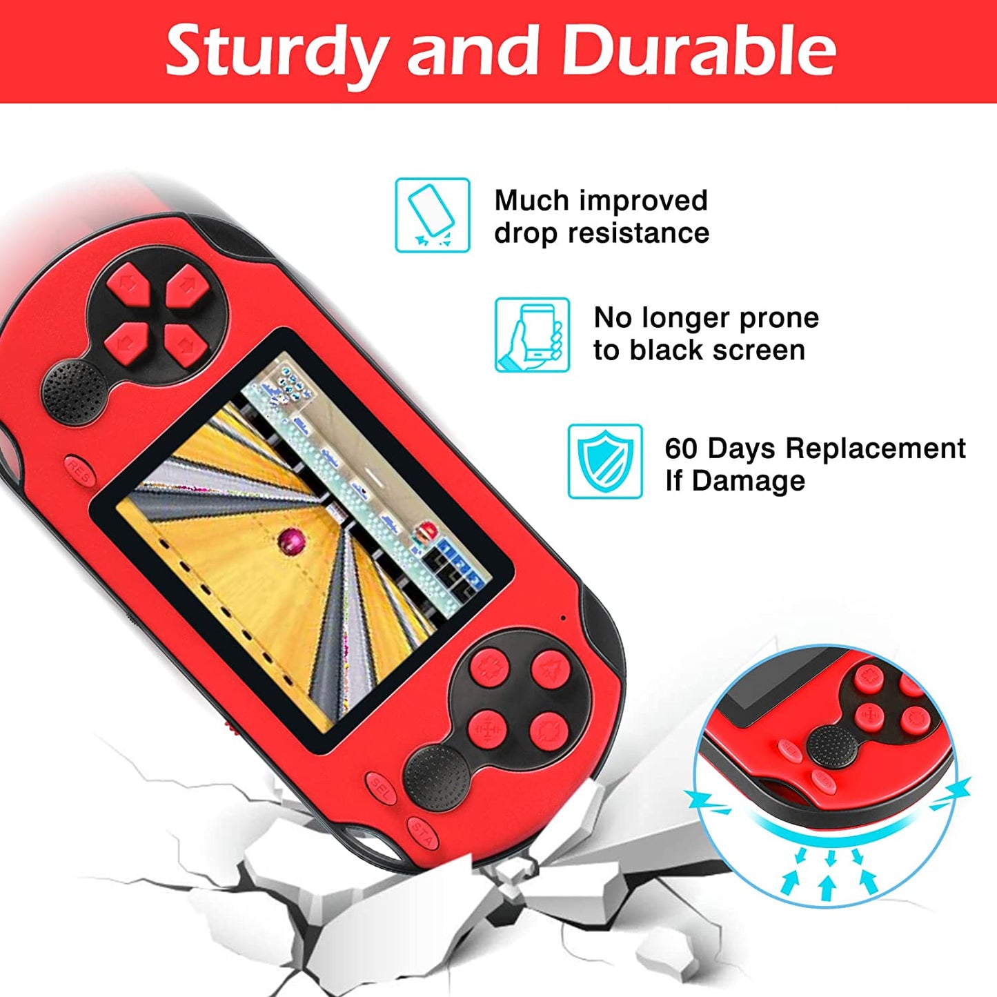 16 Bit Handheld Game Console for Kids Adults, 3.0'' Large Screen Preloaded 230 HD Classic Retro Video Games with USB Rechargeable Battery & 3 Game Cartridges for Birthday Gift for Kids 4-12