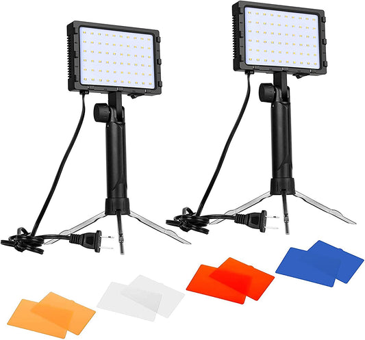 60 LED Continuous Portable Photography Lighting Kit for Table Top Photo Video Studio Light Lamp with Color Filters - 2 Packs