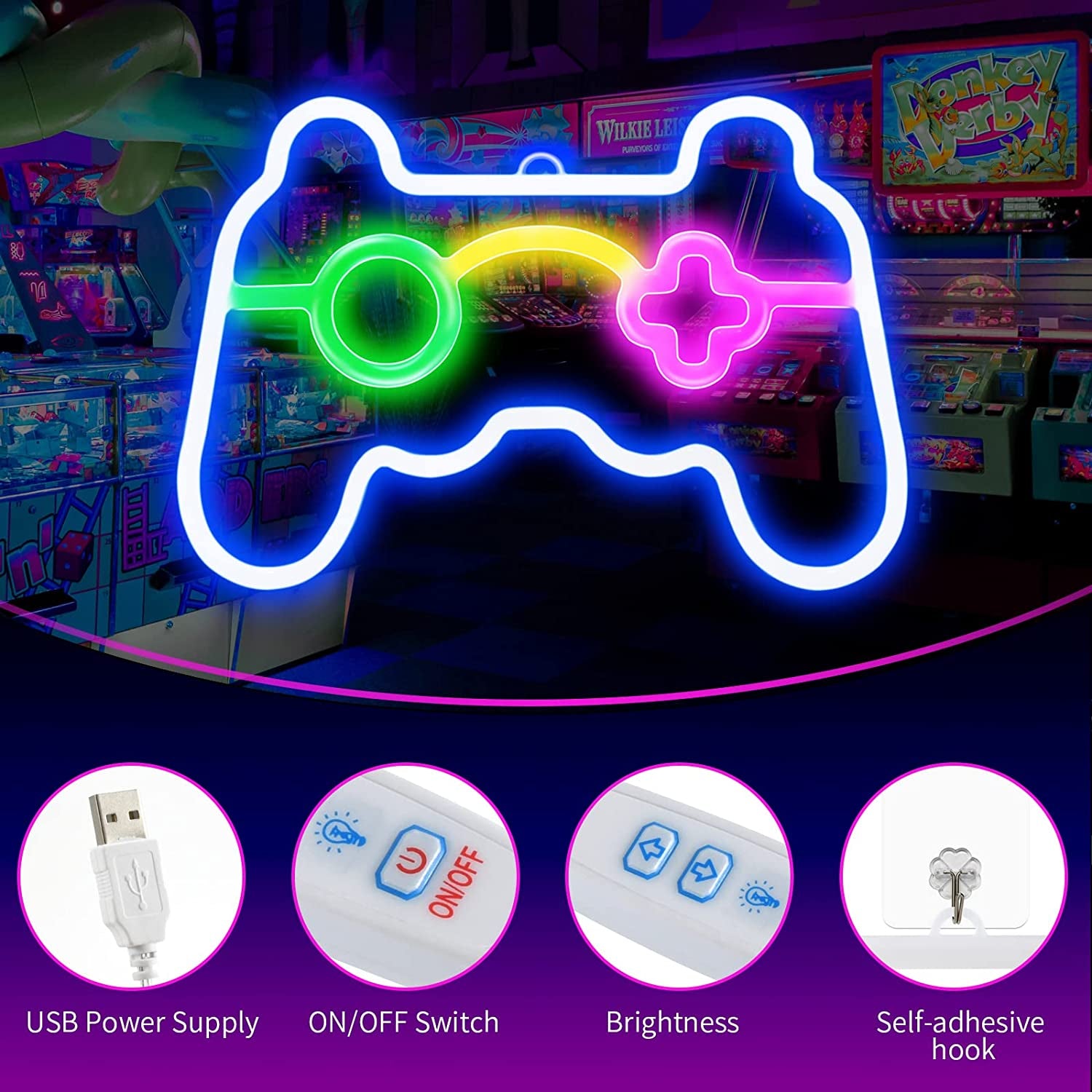 Neon Sign Gamepad Shape LED Neon Signs for Wall Decor, Dimmable Game Shaped Neon Lights for Bedroom Game Room Decor Teen Boys Gamer Party Gaming Wall Decoration Gift Wall Signs