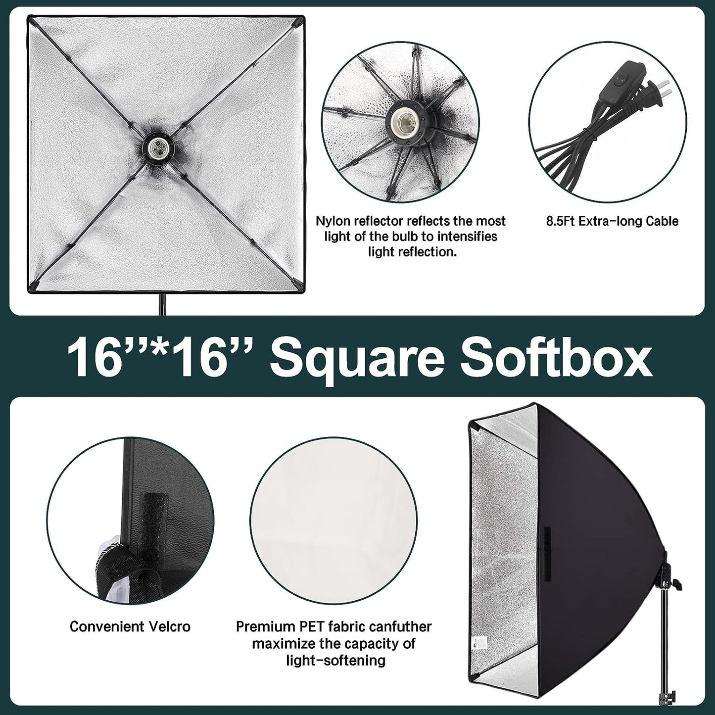 Softbox Lighting Kit,  16X16In Soft Box | 135W 5500K E27 LED Bulb, Continuous Photography Lighting Kit Photo Studio Lights Equipment for Camera Shooting, Video Recording