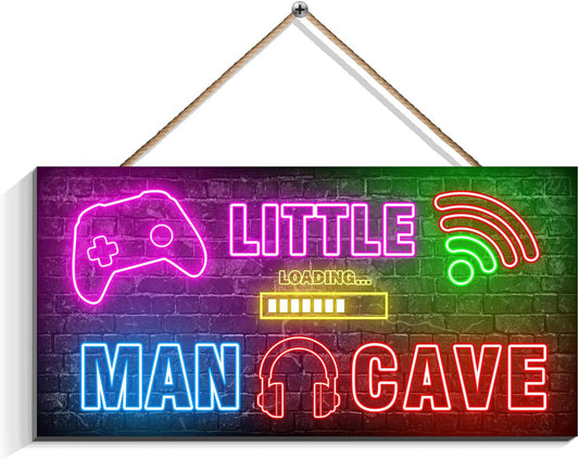 Neon Gaming Decor for Boys Room Wooden, Neon Gaming Wooden Door Sign for Gamer Room Decor, Boys Decorations for Bedroom Nursery Playroom Wall Art (6"X12")