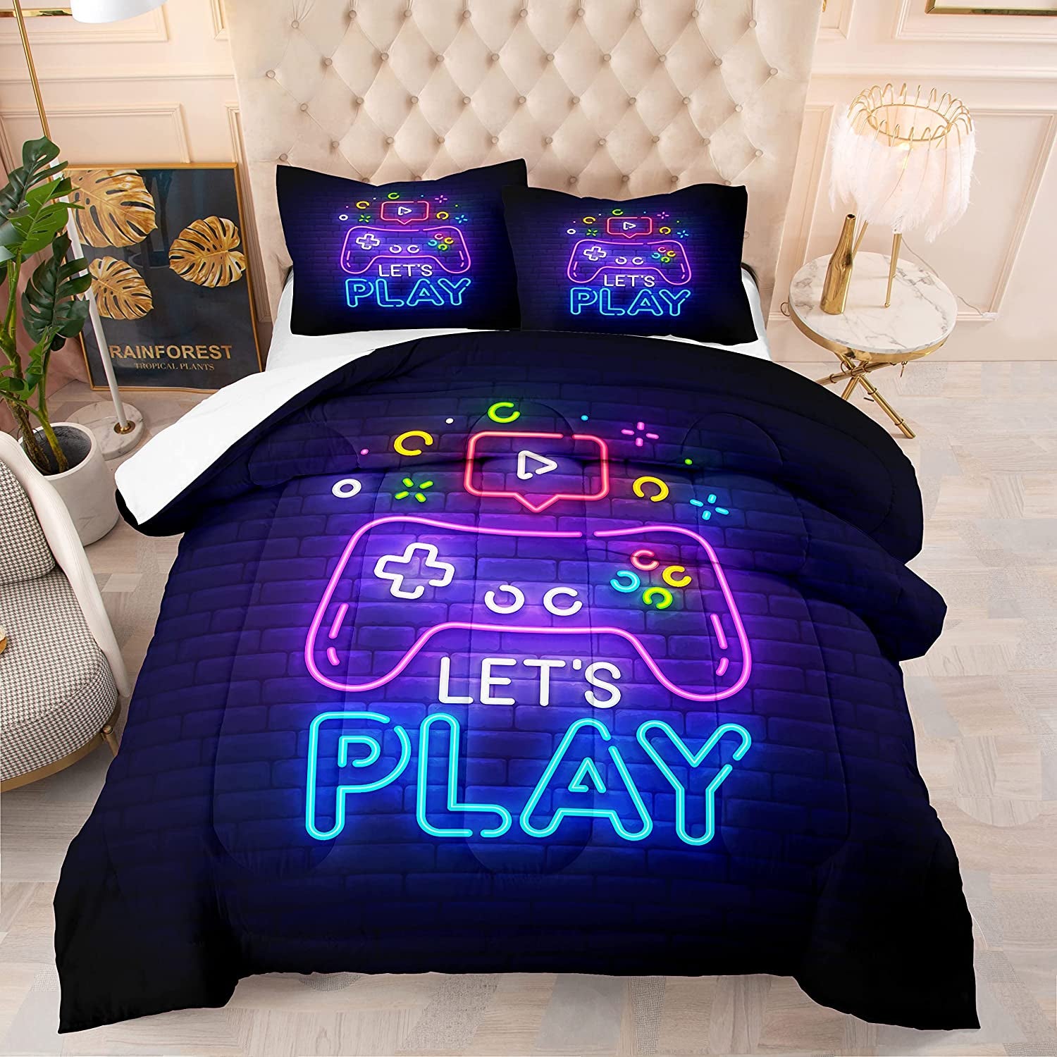 Twin Bedding Sets for Boys,Gaming Comforter Sets for Boys,Kids Gamer Bedding Set for Boys Teens,Games Geometric Lightweight Gamepad Contoller Bed Set with 1 Comforter 1Pillowcase