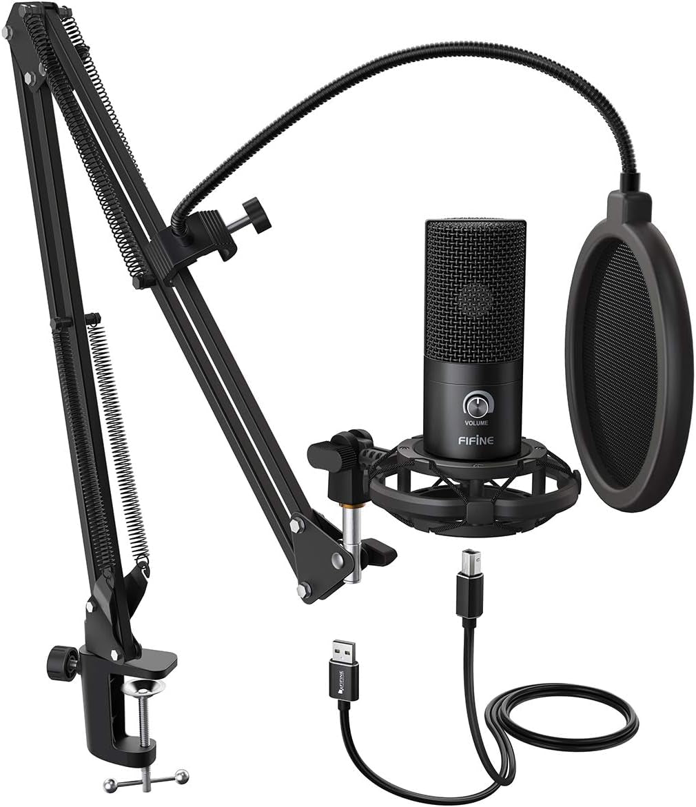 Studio Condenser USB Microphone Computer PC Microphone Kit with Adjustable Boom Arm Stand Shock Mount for Instruments Voice Overs Recording Podcasting Youtube Vocal Gaming Streaming-T669