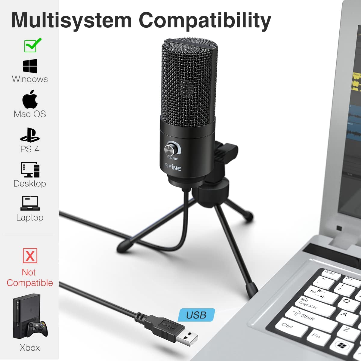 USB Microphone, Metal Condenser Recording Microphone for Laptop MAC or Windows Cardioid Studio Recording Vocals, Voice Overs,Streaming Broadcast and Youtube Videos-K669B