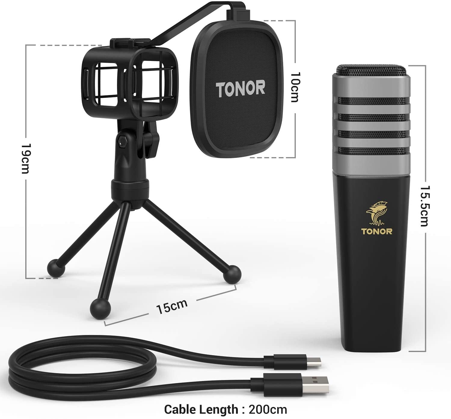 Cardioid USB Mic with Tripod, Pop Filter, Shock Mount - for Gaming, Streaming, Podcasting