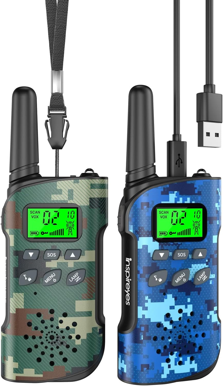 Walkie Talkies for Kids Rechargeable, 48 Hours Working Time 2 Way Radio Long Range, Outdoor Camping Games Toy Birthday Xmas Gift for Boys Age 8-12 3-5, 2 Pack Camouflage