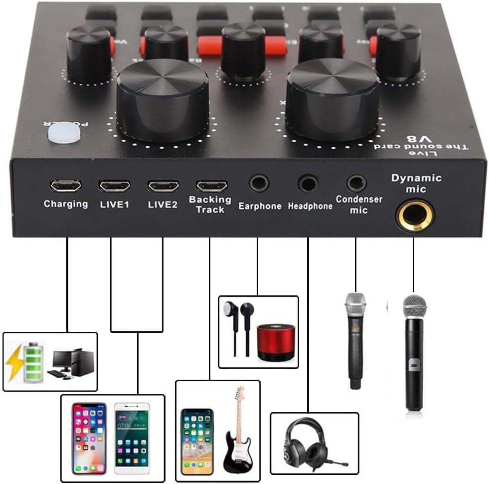 Podcast Equipment Bundle, Audio Interface with All in One Live Sound Card and Condenser Microphone, Perfect for Recording, Broadcasting, Live Streaming (Gold)