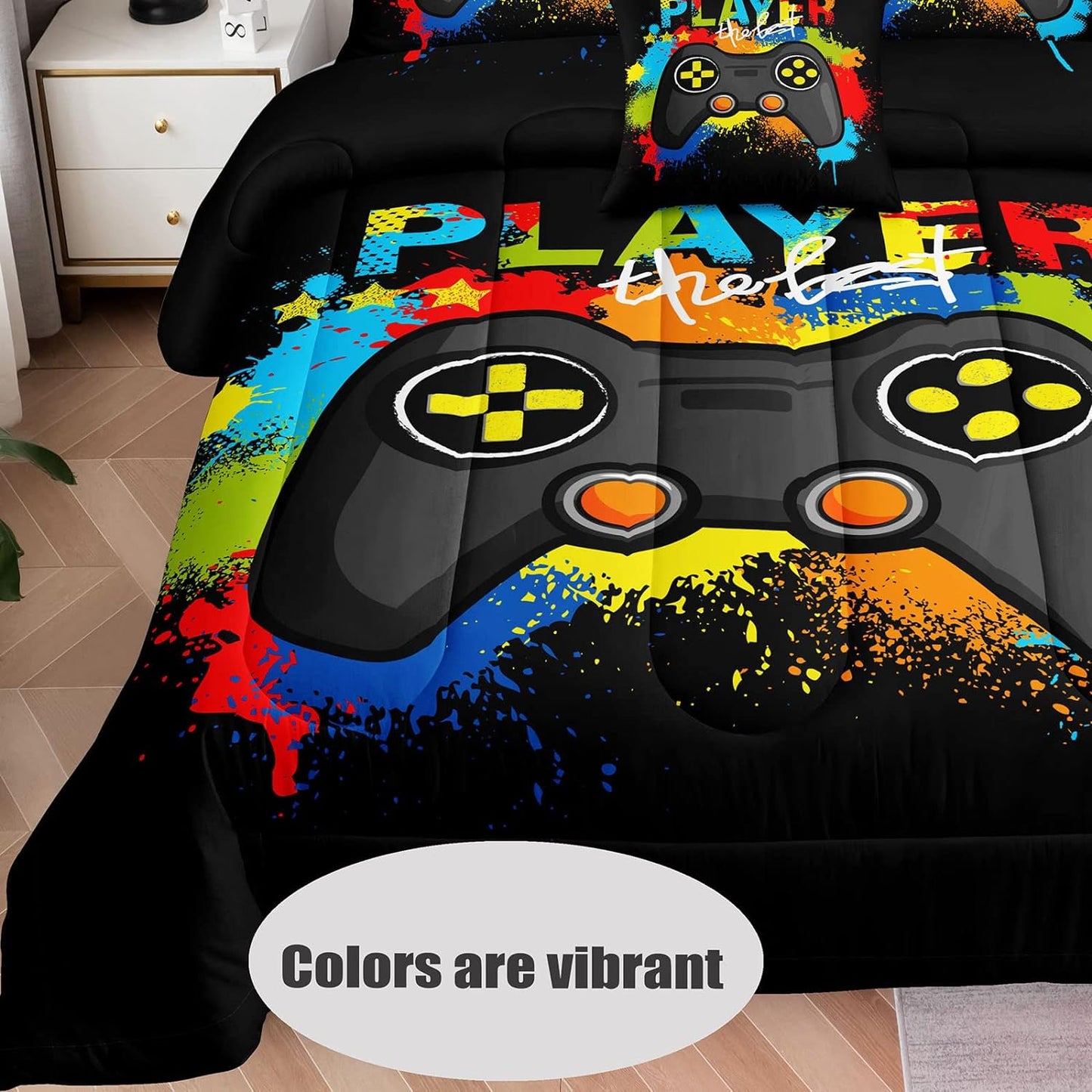 5 Pieces Bed in a Bag for Gaming Bedding Set,Boys Gamer Comforter Set with Flat Sheet,Fitted Sheet,Pillowcases,Cushion Cover,Game Console Pattern Bed Set for Kids Boys Room Decor