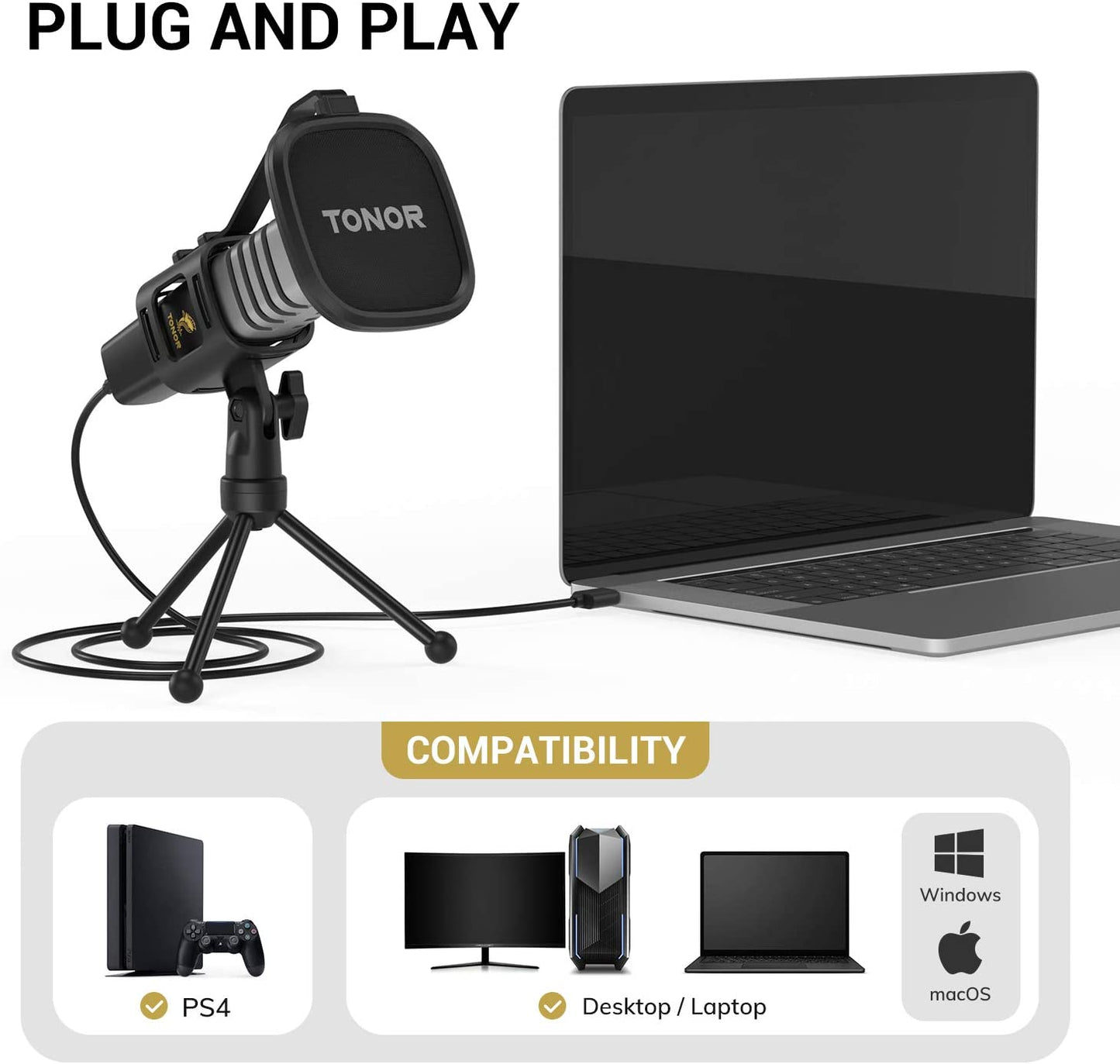 Cardioid USB Mic with Tripod, Pop Filter, Shock Mount - for Gaming, Streaming, Podcasting