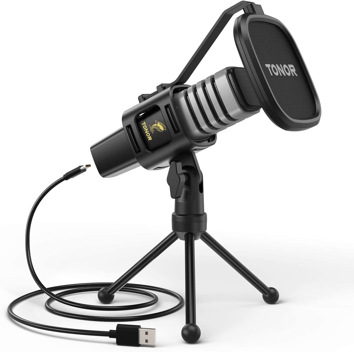 Cardioid USB Mic with Tripod, Pop Filter, Shock Mount - for Gaming, Streaming, Podcasting