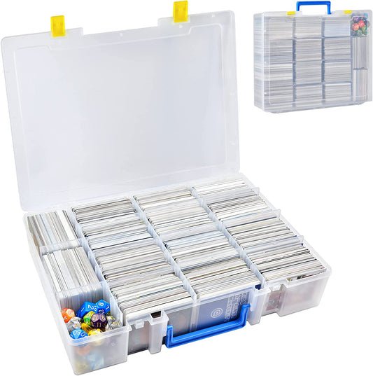 Trading Card Storage Box, 2300+ Playing Card Case Holder Organizer Compatible with PM Tcg/For Yugioh/For Cah/For Phase 10/ for Topps Football Baseball Sports Cards (Case Only) - Blue Handle