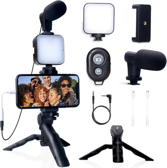 Vlogging Kit for Iphone, Android with Tripod, 36 LED Light, Youtube Starter Kit with Mini Microphone for Live Stream, Video Calls, Vlogging, Youtube, Instagram Tiktok