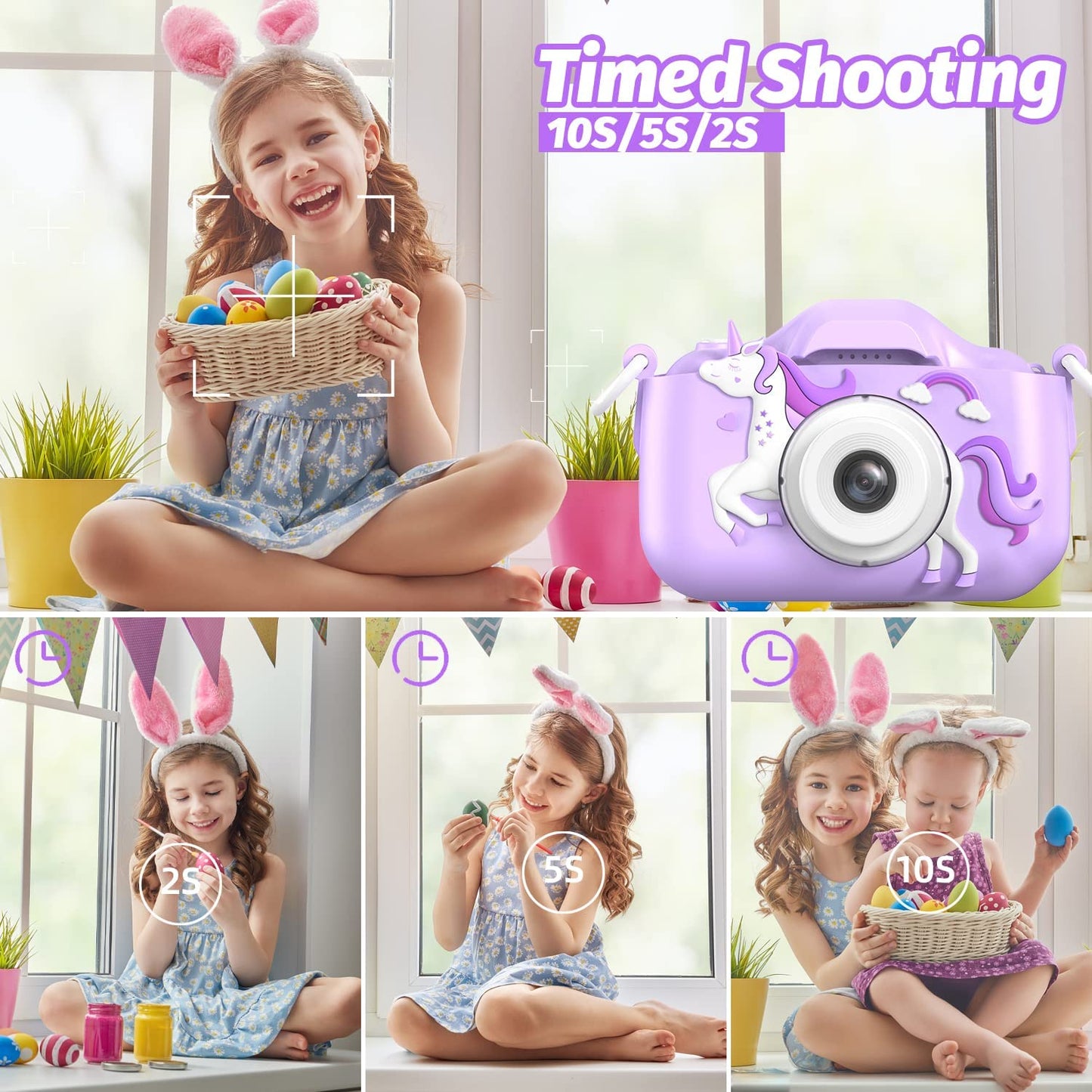 Children'S Camera Toys for 3-12 Years Old Kids Boys Girls,Hd Digital Video Camera with Protective Silicone Cover,Christmas Birthday Gifts with 32GB SD Card (Purple)