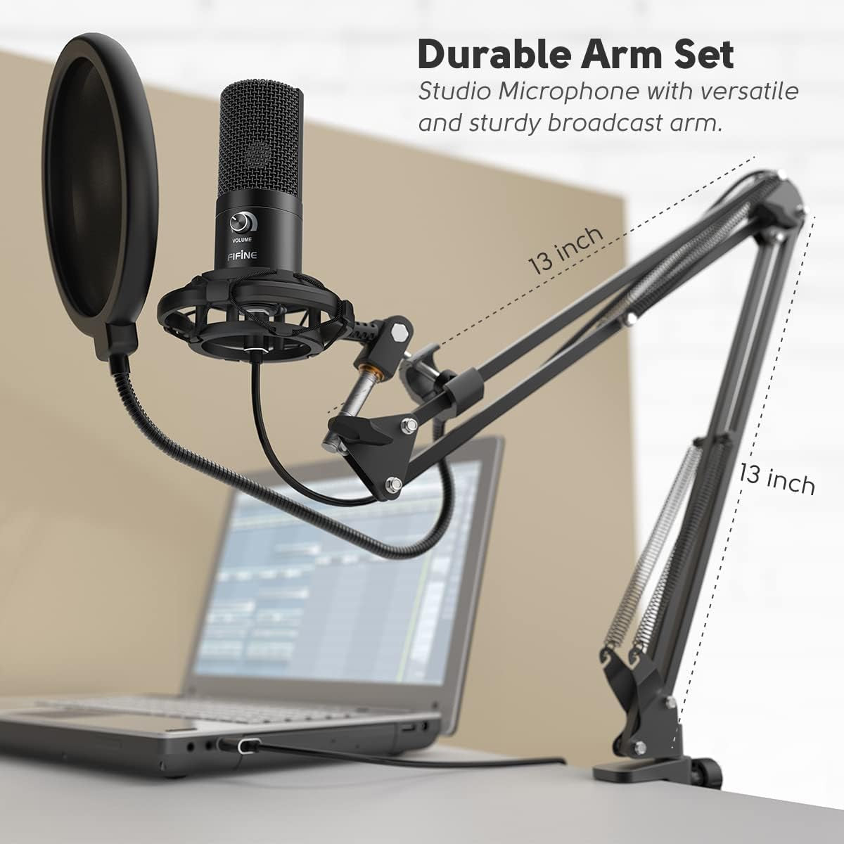 Studio Condenser USB Microphone Computer PC Microphone Kit with Adjustable Boom Arm Stand Shock Mount for Instruments Voice Overs Recording Podcasting Youtube Vocal Gaming Streaming-T669