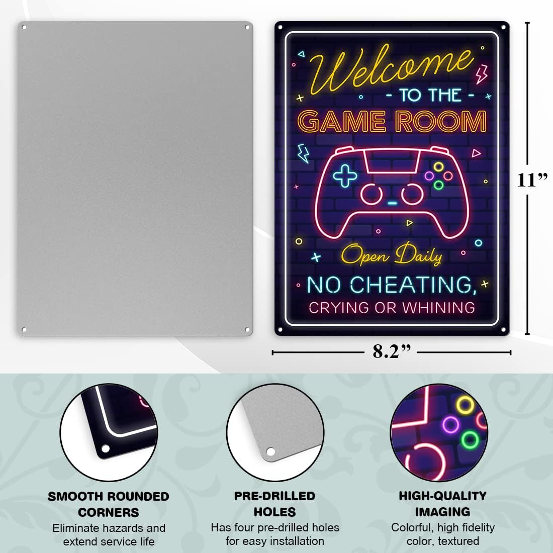 Gaming Room Metal Sign - Gamer Wall Decor for Boys Room, Bedroom Gamers Aluminum Rust Free 9" X 11", Pre-Drilled Holes, Weather Resistant