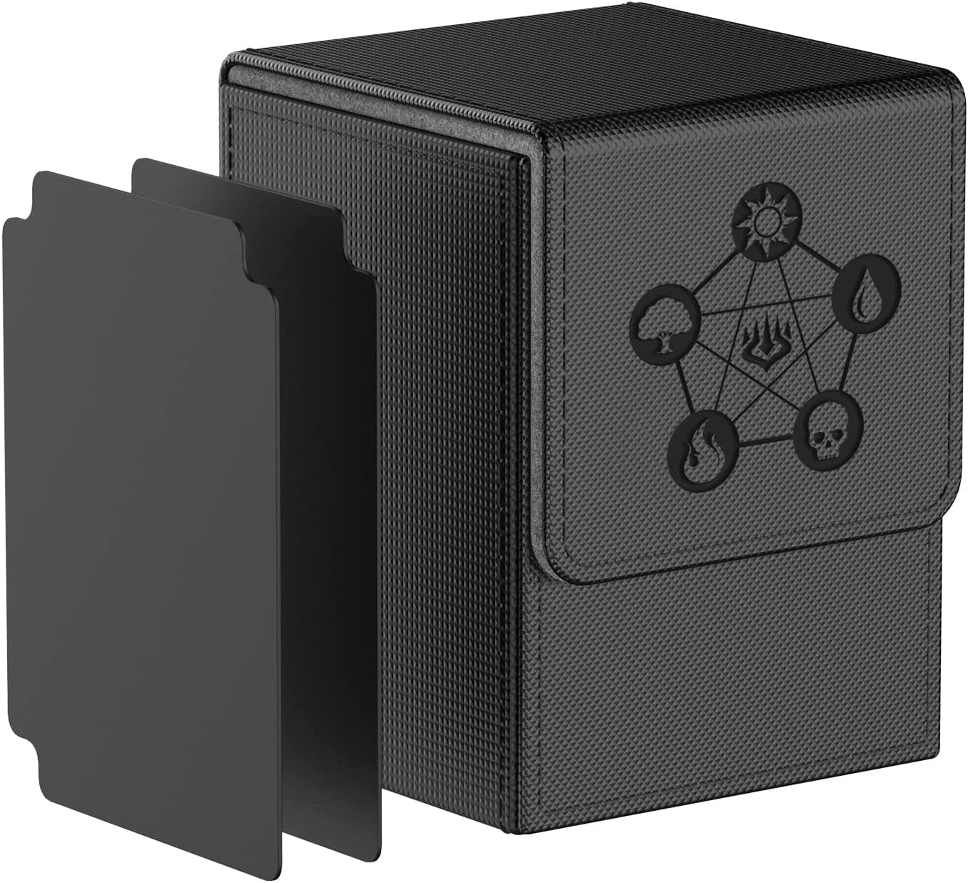 Deck Box for MTG Commander Cards, Trading Card Case with 2 Dividers per Holder, Large Size for up to 150 Cards (Black, Pentagram)