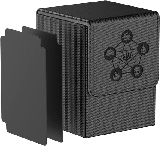 Deck Box for MTG Commander Cards, Trading Card Case with 2 Dividers per Holder, Large Size for up to 150 Cards (Black, Pentagram)