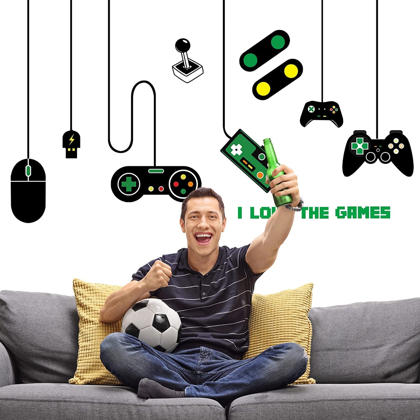 Game Wall Decals Glow in the Dark Gamer Wall Decals Gaming Wall Stickers Game Room Decor Glow Gaming Controller Sticker Removable Video Game Wall Decor for Boys Kids Girls Bedroom Playroom Home Decor