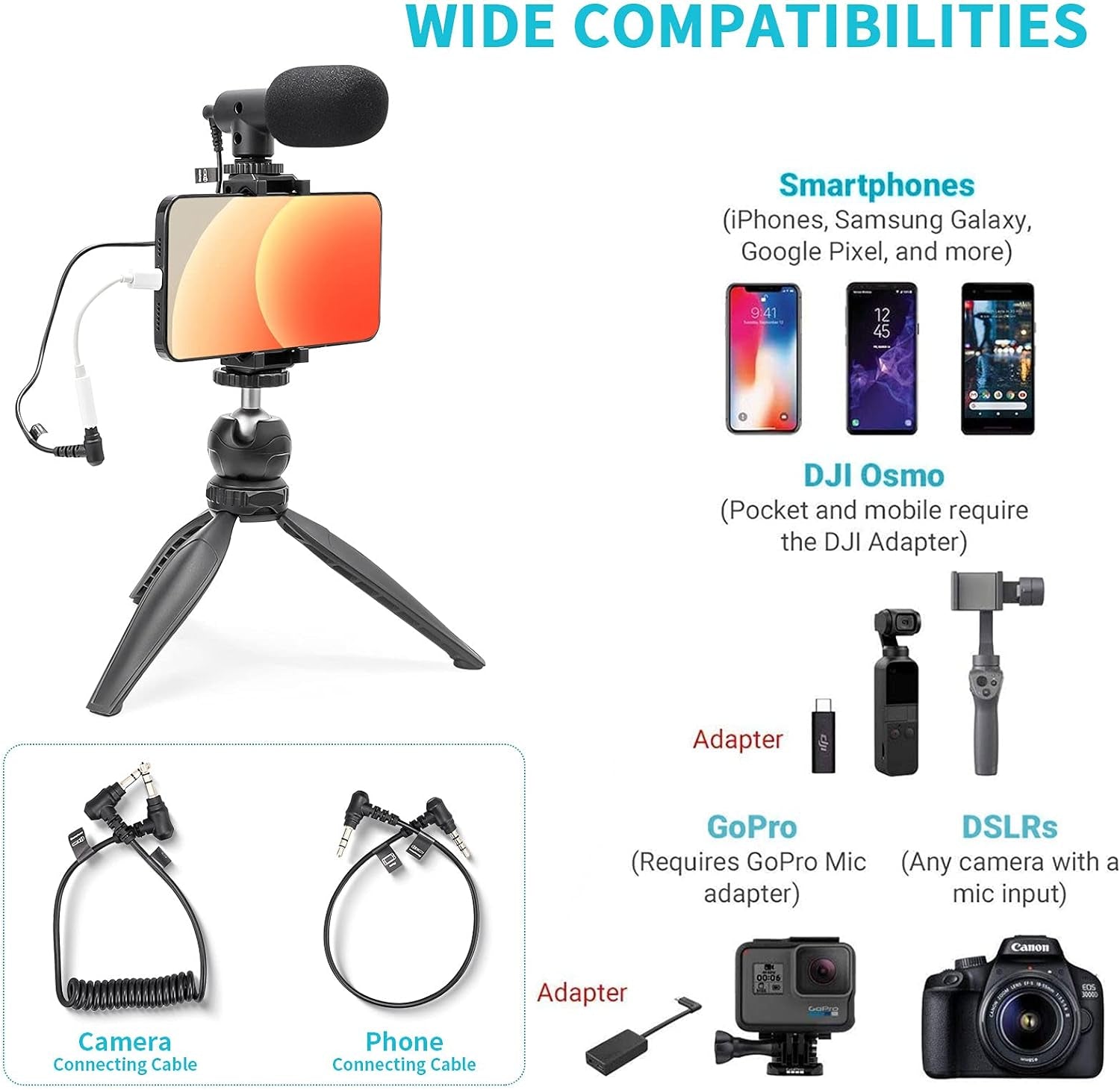 Smartphone Vlog Kit,Youtube Starter Kit,Content Creator Kit,Video Kit W/Phone Clip,Tripod,Ball Head,Shotgun Microphone for Iphone13Promax for Vlogging,Live-Streaming,Tiktok,Facebook(Bsk-1)