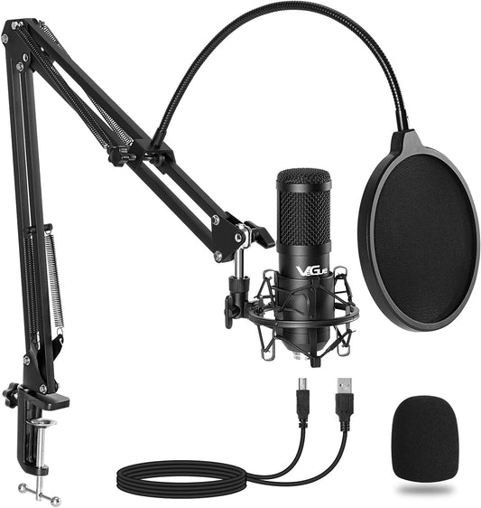 USB Microphone Kit, 192Khz/24Bit Streaming Podcast PC Condenser Computer Mic Set for Gaming, Youtube Video, Recording Music, Voice Over, Studio Mic with Adjustable Arm Stand (VG-016)