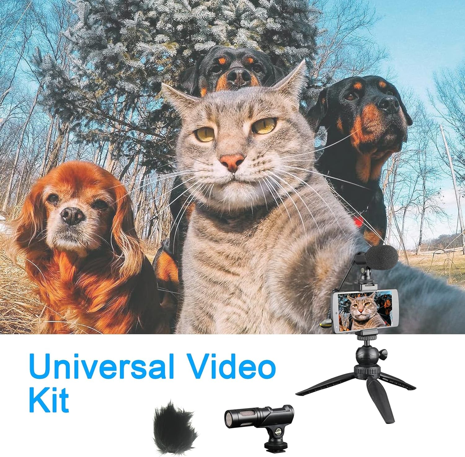 Video Kit with External Shotgun Microphone and Tripod for Camera and Phone, Vlogging Filmmaker Starter Kit for Youtube Recording Facebook Live, Compatible with Iphone/Smartphone/Cameras