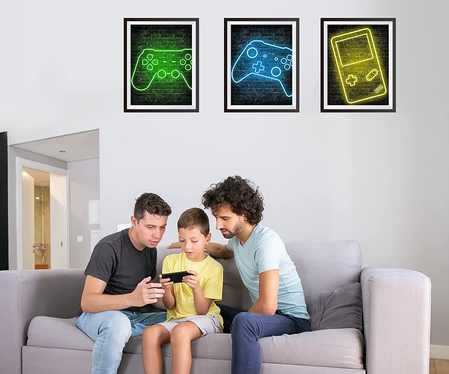 Neon Gaming Posters for Boys Room Decor, Boys Room Decorations for Bedroom, Gamer Wall Art,Gamer, Game Console, Teen Boy Bedroom, Game Room, No Frames Set of 6 (8”X 10”)