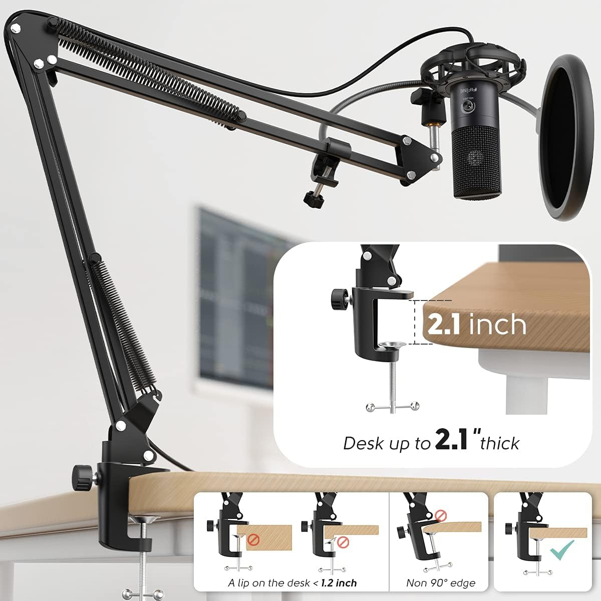 Studio Condenser USB Microphone Computer PC Microphone Kit with Adjustable Boom Arm Stand Shock Mount for Instruments Voice Overs Recording Podcasting Youtube Vocal Gaming Streaming-T669