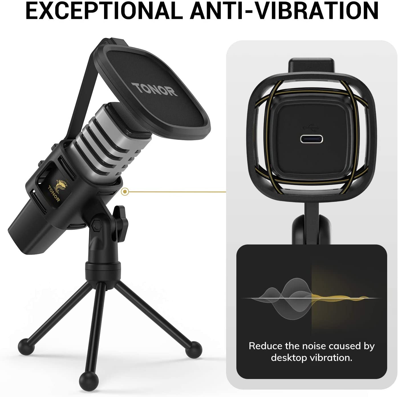 Cardioid USB Mic with Tripod, Pop Filter, Shock Mount - for Gaming, Streaming, Podcasting