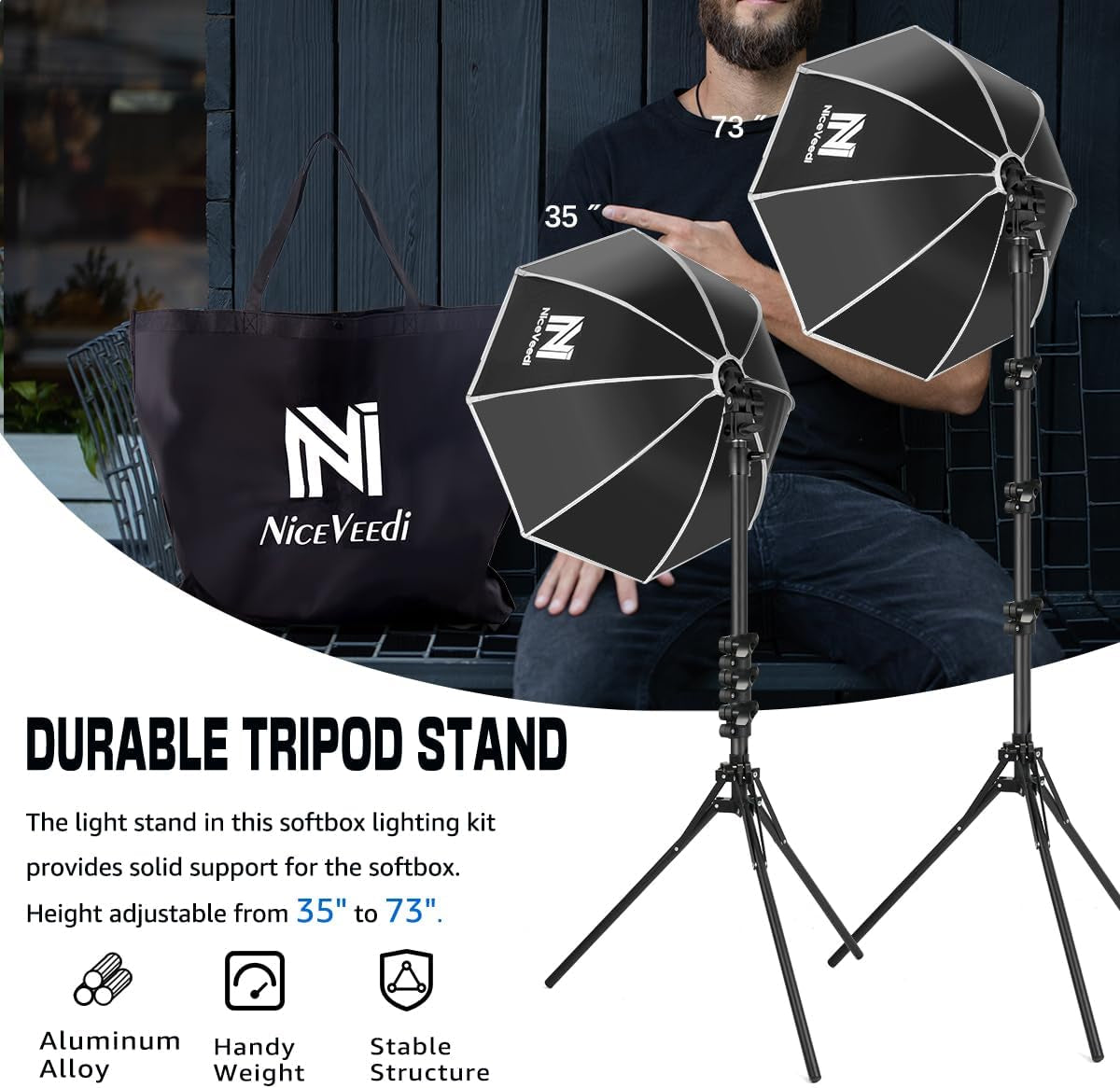 Softbox Photography Lighting Kit,  20" Softbox Lighting Kit with 5400K 650W Equivalen LED Bulbs & 63" Tripod Stand, Studio Light Kit for Photography Portraits Advertise Shooting, Video Record