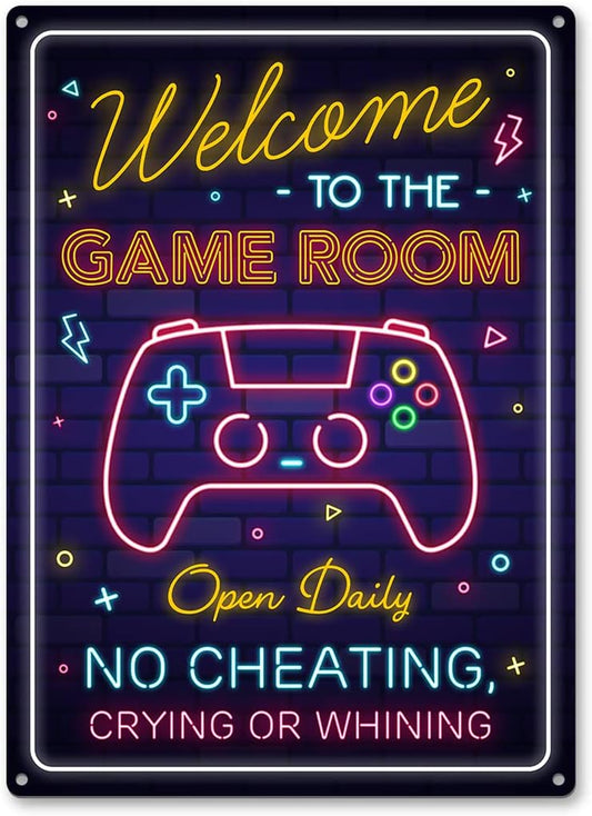 Gaming Room Metal Sign - Gamer Wall Decor for Boys Room, Bedroom Gamers Aluminum Rust Free 9" X 11", Pre-Drilled Holes, Weather Resistant